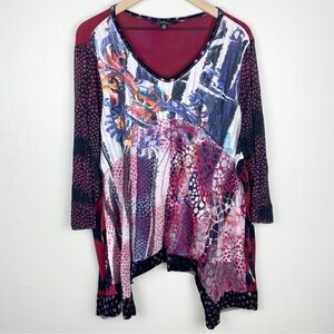 Calessa Shirt Womens Plus 2X Art‎ To Wear Layered Tunic Multimedia Velvet Trim